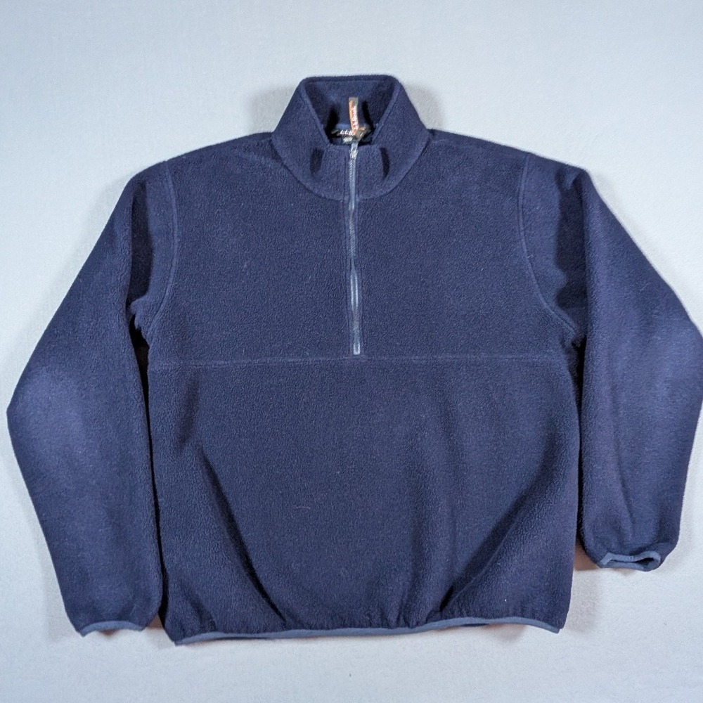 LL Bean Quarter Zip Fleece Pullover Mens Large Navy Blue Mock Neck FY32